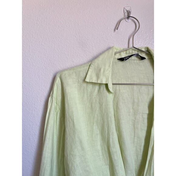 Zara Women's Linen Crop Shirt in Pale Lime Green Size XS - Picture 2 of 5